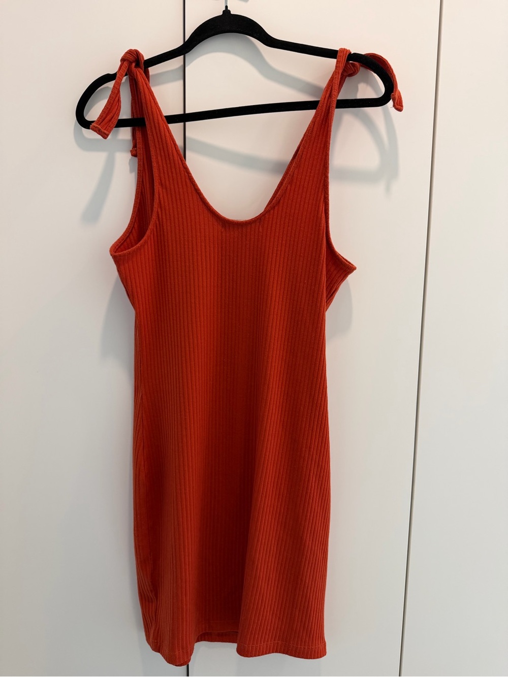 INTERMIX Ribbed Tie-Shoulder Mini Dress in Rust - Picture 4 of 4